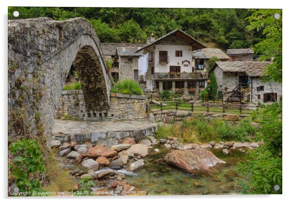 a romanesque bridge made of donkey back of the cen Acrylic by susanna mattioda