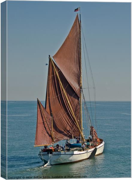 Thames sailing barge 'Reminder' built between 1925-1930.  Canvas Print by Peter Bolton