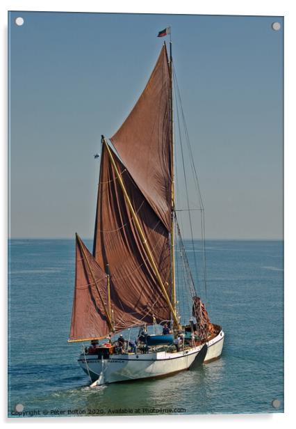 Thames sailing barge 'Reminder' built between 1925-1930.  Acrylic by Peter Bolton