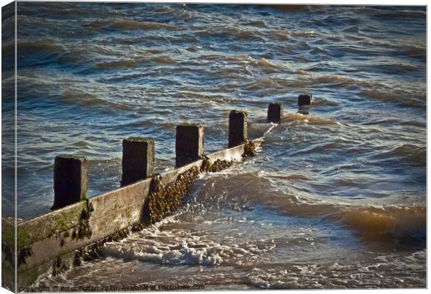 incoming tide at Westcliff on Sea, Essex, Canvas Print by Peter Bolton