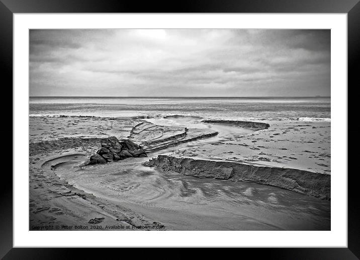 Black and white view of Porthminster Beach, St. ives, Cornwall. Framed Mounted Print by Peter Bolton
