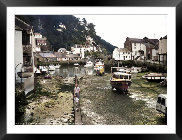 Polperro in Cornwall, around 1988 - Colorized Framed Mounted Print by Philip Brown