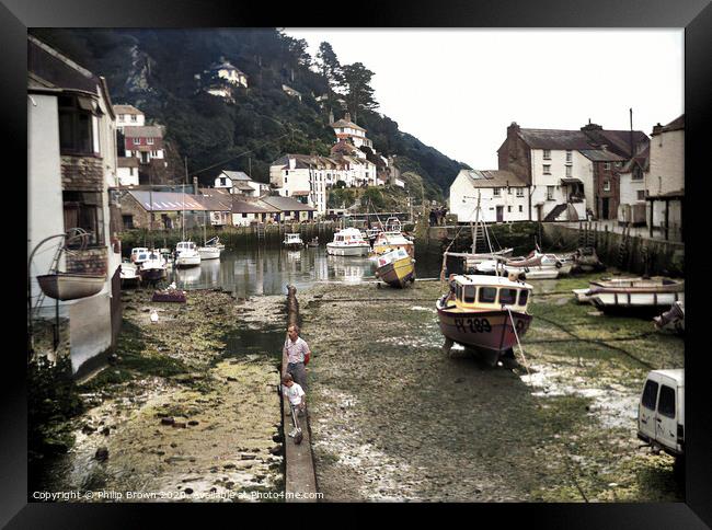 Polperro in Cornwall, around 1988 - Colorized Framed Print by Philip Brown