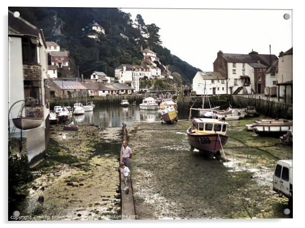 Polperro in Cornwall, around 1988 - Colorized Acrylic by Philip Brown