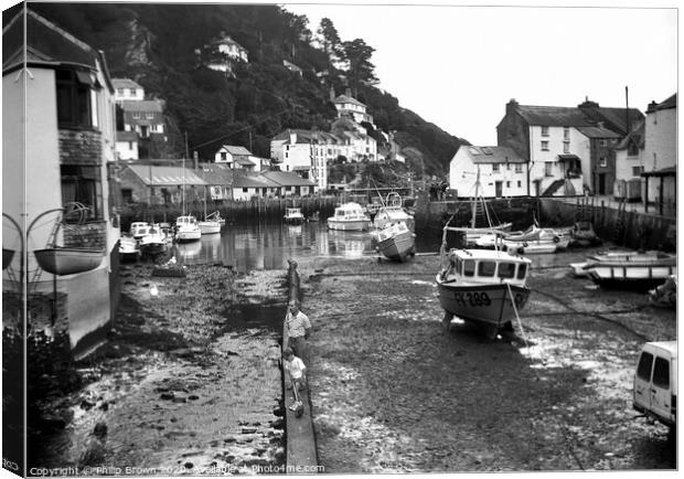Polperro in Cornwall, around 1988 - B&W Canvas Print by Philip Brown