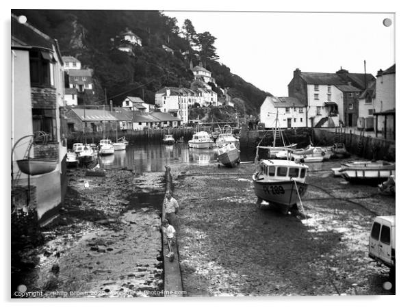 Polperro in Cornwall, around 1988 - B&W Acrylic by Philip Brown