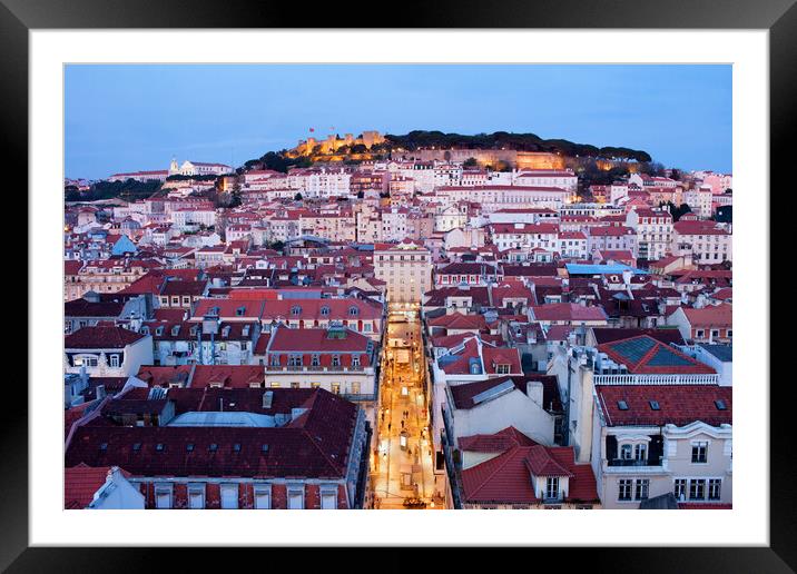City of Lisbon at Dusk in Portugal Framed Mounted Print by Artur Bogacki