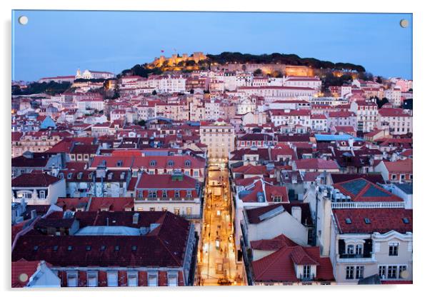 City of Lisbon at Dusk in Portugal Acrylic by Artur Bogacki