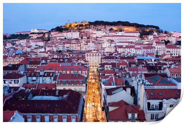 City of Lisbon at Dusk in Portugal Print by Artur Bogacki