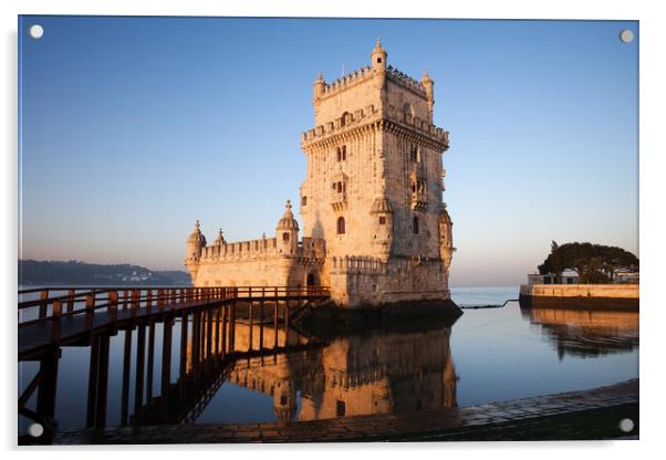 Morning at Belem Tower in Lisbon Acrylic by Artur Bogacki