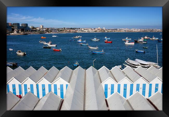 Sheds and Boats Moored at Bay in Cascais Framed Print by Artur Bogacki
