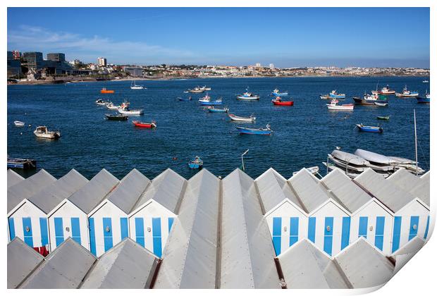 Sheds and Boats Moored at Bay in Cascais Print by Artur Bogacki