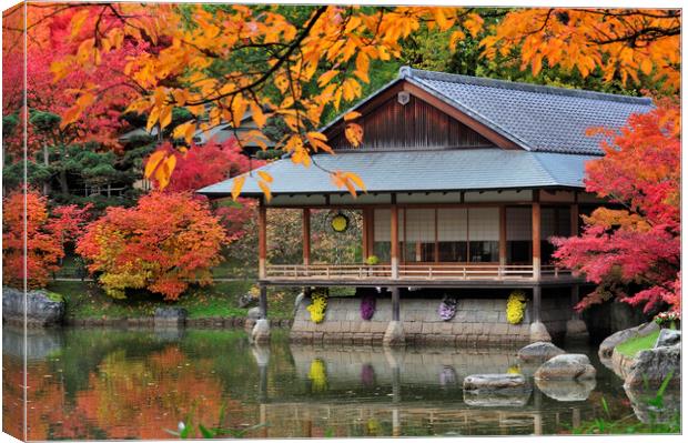 Tea House in Japanese Garden in Autumn Canvas Print by Arterra 