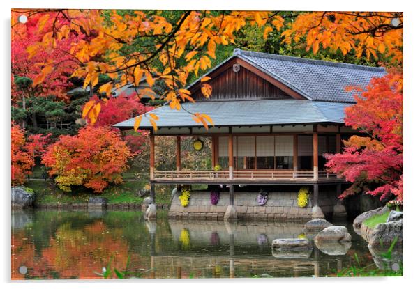 Tea House in Japanese Garden in Autumn Acrylic by Arterra 