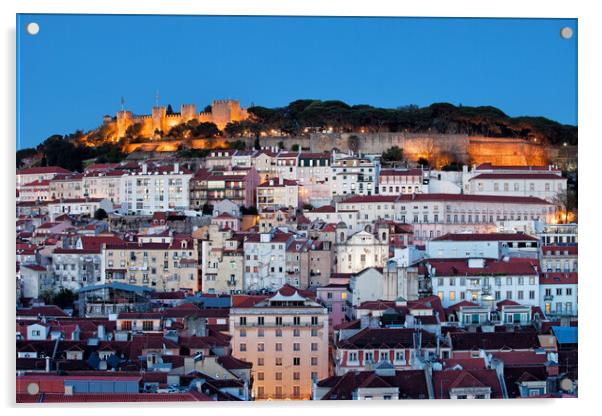 City of Lisbon at Dusk in Portugal Acrylic by Artur Bogacki