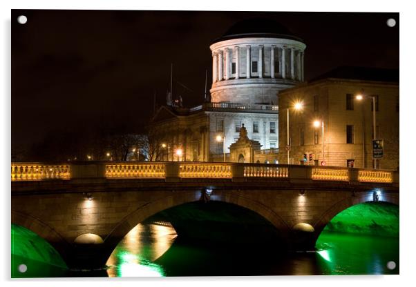 City of Dublin at Night in Ireland Acrylic by Artur Bogacki