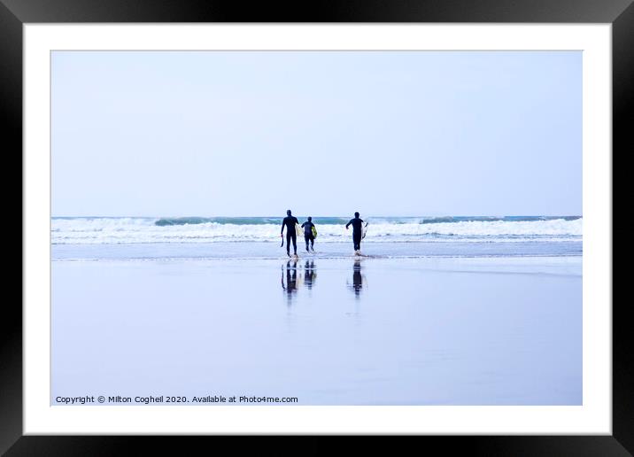 Surfers on Polzeath Beach Framed Mounted Print by Milton Cogheil