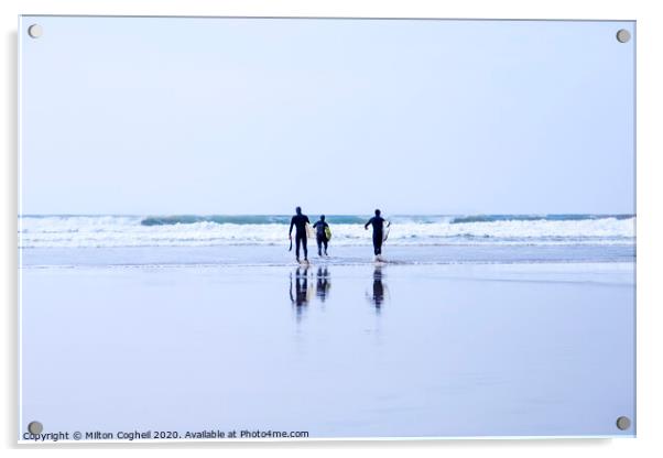 Surfers on Polzeath Beach Acrylic by Milton Cogheil