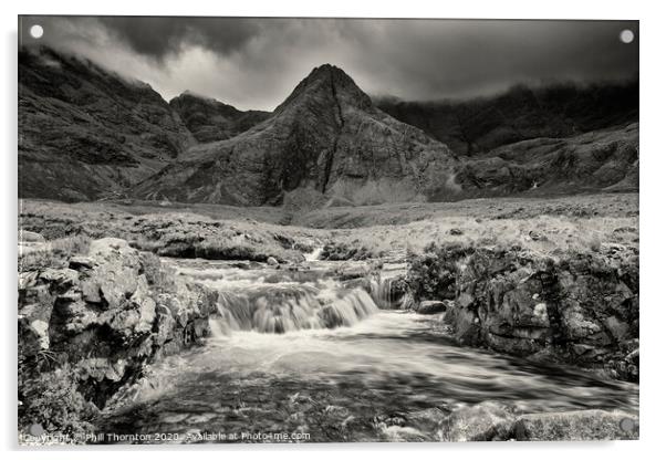 Calm before the storm, Fairy Pools. No. 2 B&W. Acrylic by Phill Thornton
