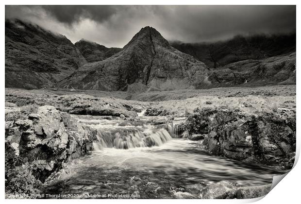 Calm before the storm, Fairy Pools. No. 2 B&W. Print by Phill Thornton