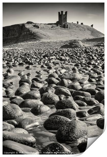 Dunsanburgh Castle and the North Sea. No. 2 B&W Print by Phill Thornton