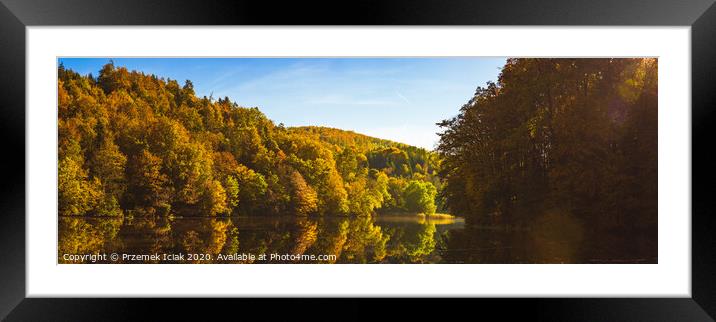 Lake fog landscape with Autumn foliage and tree reflections in Styria, Thal, Austria Framed Mounted Print by Przemek Iciak