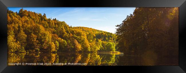 Lake fog landscape with Autumn foliage and tree reflections in Styria, Thal, Austria Framed Print by Przemek Iciak