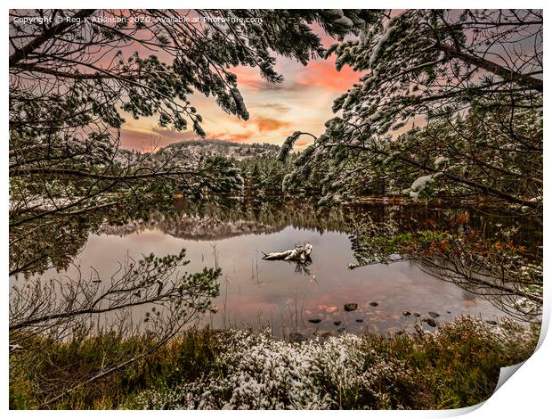 Winter Sunset at The Loch Print by Reg K Atkinson
