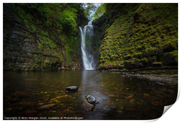 Sgwd Einion gam, the fall of the crooked anvil waterfall Print by Bryn Morgan