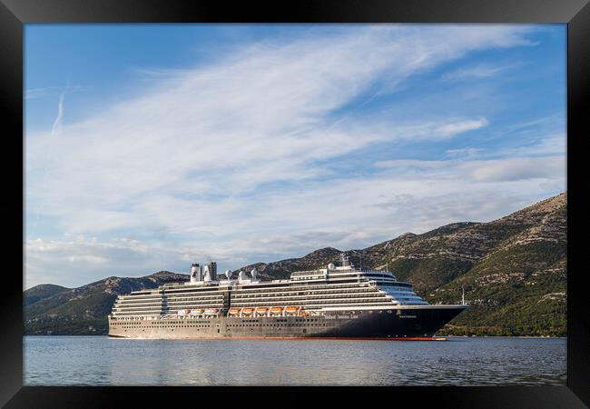 Holland America Line cruise ship on the Peljesac channel Framed Print by Jason Wells