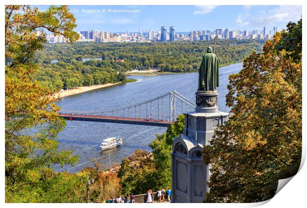 View of the Dnipro River and the left bank of Kyiv from the height of the Volodimir Girka. Print by Sergii Petruk