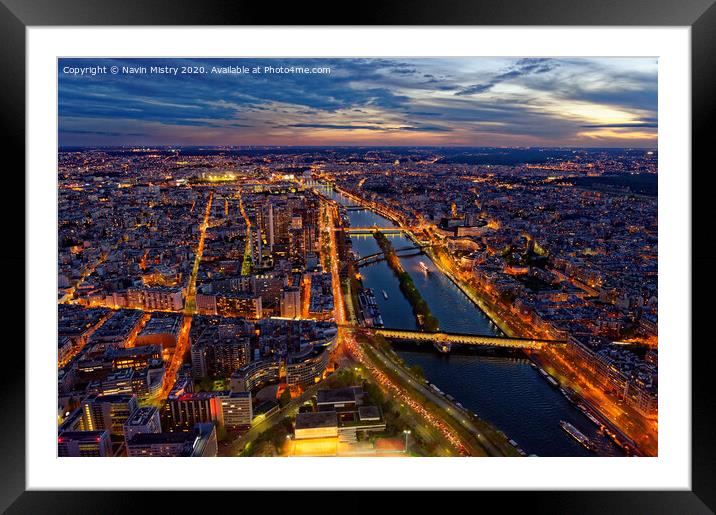 Paris Skyline seen at dusk (from the Eiffel Tower) Framed Mounted Print by Navin Mistry