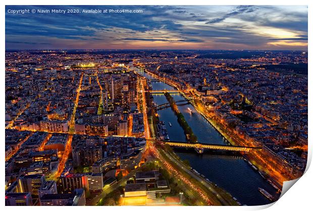 Paris Skyline seen at dusk (from the Eiffel Tower) Print by Navin Mistry