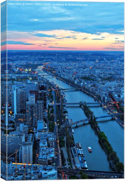 Paris Skyline seen at Dusk from the Eiffel Tower Canvas Print by Navin Mistry