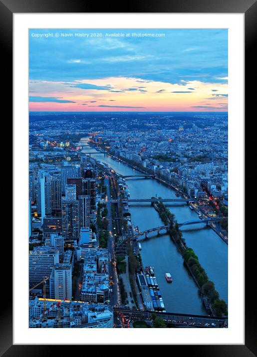 Paris Skyline seen at Dusk from the Eiffel Tower Framed Mounted Print by Navin Mistry