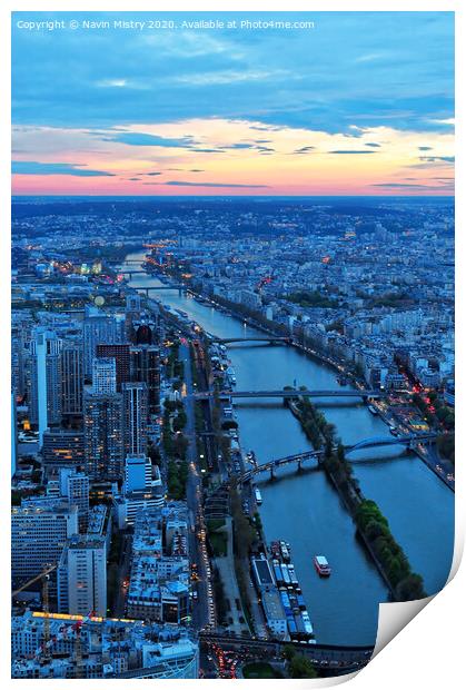Paris Skyline seen at Dusk from the Eiffel Tower Print by Navin Mistry