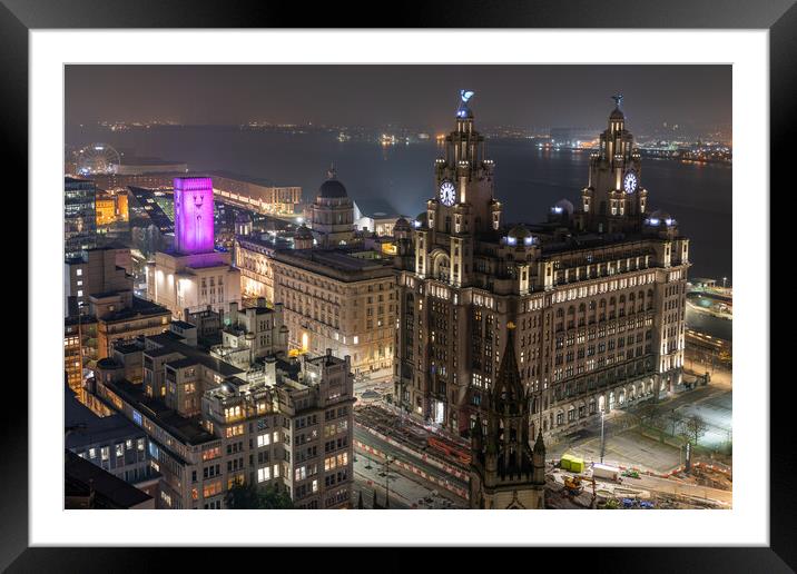 Liverpool Waterfront Architecture at Night Framed Mounted Print by Dave Wood