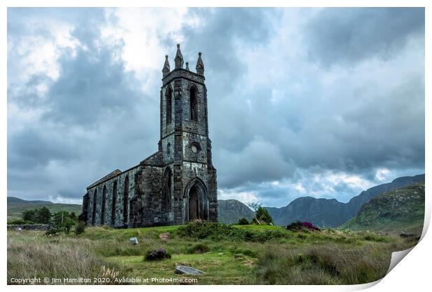 Dunlewey old church, Donegal, Ireland Print by jim Hamilton