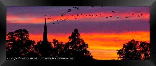 Heading Home - flock of geese at sunset Framed Print by Martyn Arnold