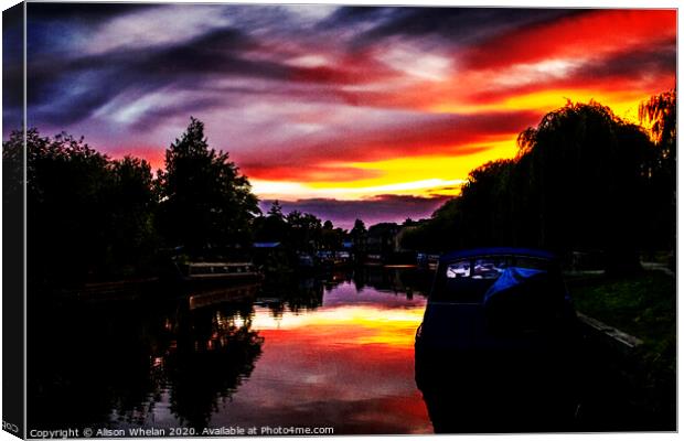 Ely Riverside Dramatic Sunset Canvas Print by Alison Whelan