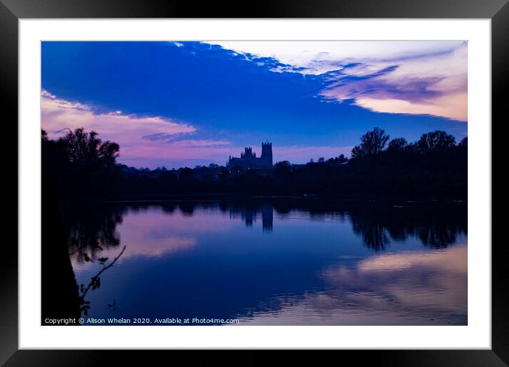 Ely Cathedral from Roswell Pits at Sunset Framed Mounted Print by Alison Whelan