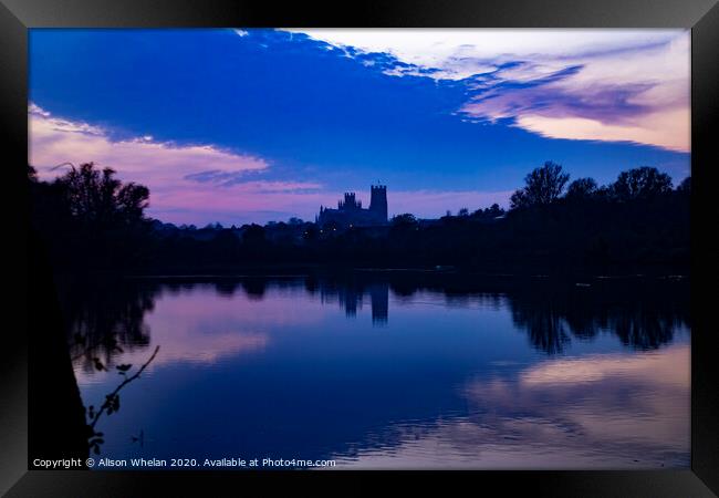 Ely Cathedral from Roswell Pits at Sunset Framed Print by Alison Whelan