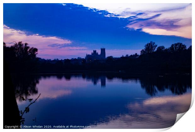 Ely Cathedral from Roswell Pits at Sunset Print by Alison Whelan
