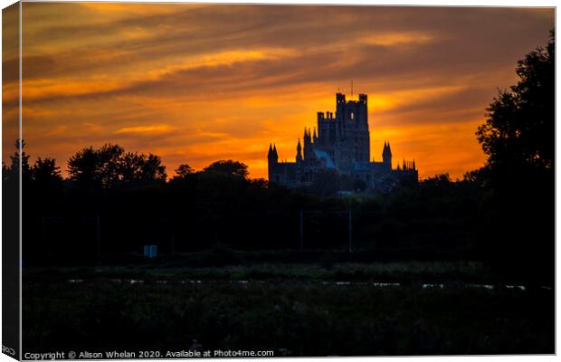 Ely Cathedral in Silhouette at Sunset Canvas Print by Alison Whelan