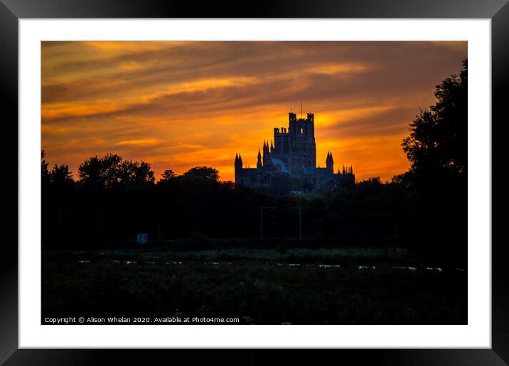 Ely Cathedral in Silhouette at Sunset Framed Mounted Print by Alison Whelan