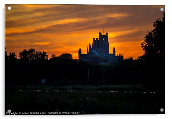 Ely Cathedral in Silhouette at Sunset Acrylic by Alison Whelan