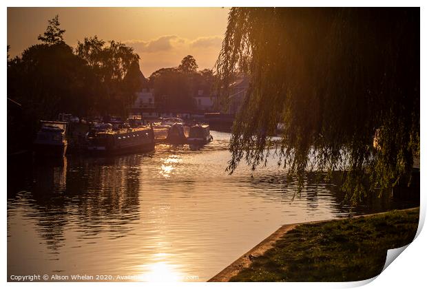 Great Ouse, Ely at sunset Print by Alison Whelan
