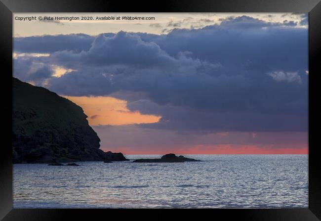 Sunset over Poldhu Cove Framed Print by Pete Hemington