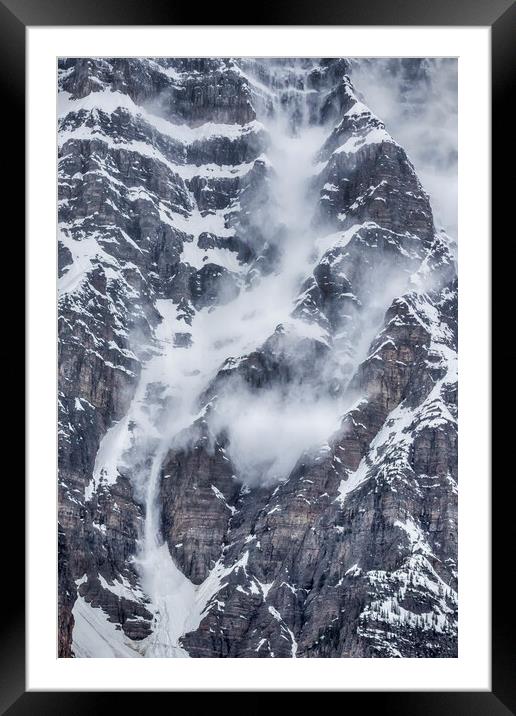 Mini Avalanche Above Waterfowl Lake, No. 1 Framed Mounted Print by Belinda Greb