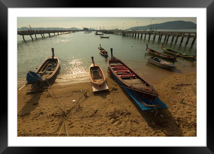 Boats at Chalong Pier Framed Mounted Print by Annette Johnson